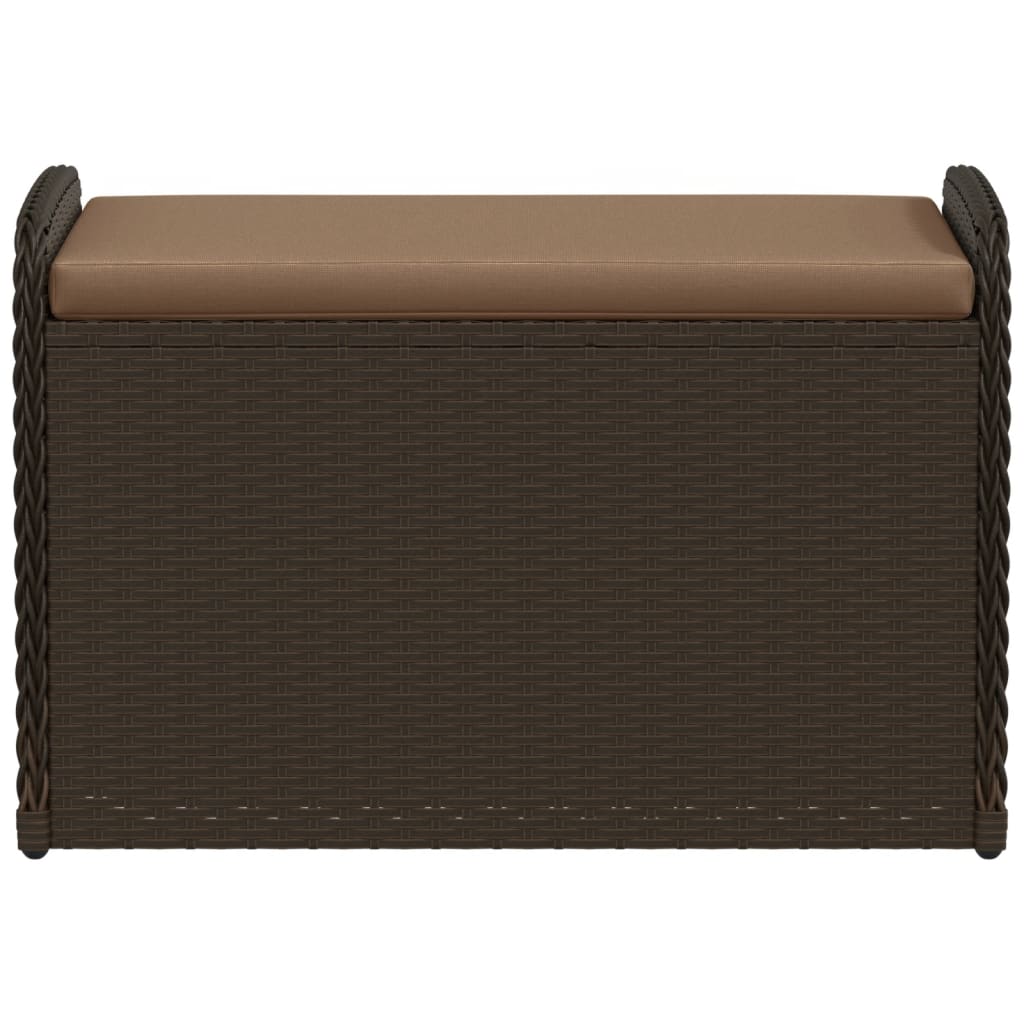 Brown Poly Rattan Storage Bench with Cushion - 80x51x52 cm