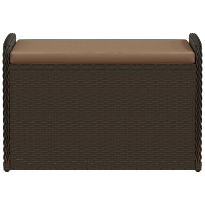 Brown Poly Rattan Storage Bench with Cushion - 80x51x52 cm