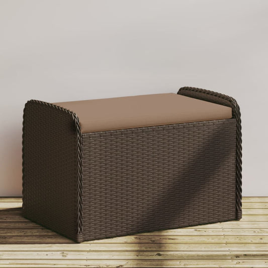 Brown Poly Rattan Storage Bench with Cushion - 80x51x52 cm