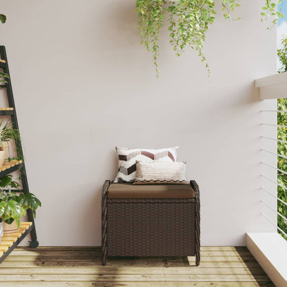 Brown 58x46x46 cm Poly Rattan Garden Stool with Cushion