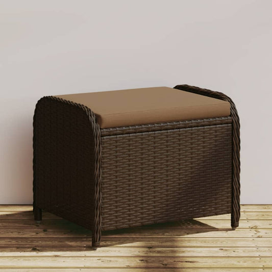 Brown 58x46x46 cm Poly Rattan Garden Stool with Cushion