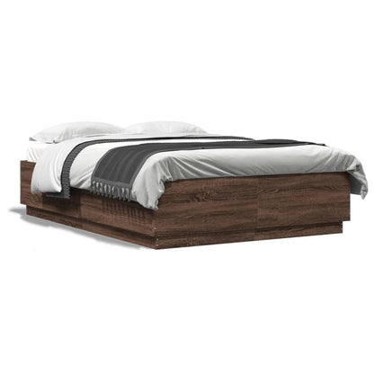 Bed Frame with LED without Mattress Brown Oak 150x200 cm King Size