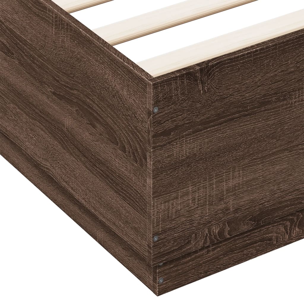 Bed Frame with LED without Mattress Brown Oak 150x200 cm King Size