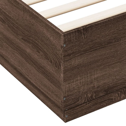 Bed Frame with LED without Mattress Brown Oak 150x200 cm King Size