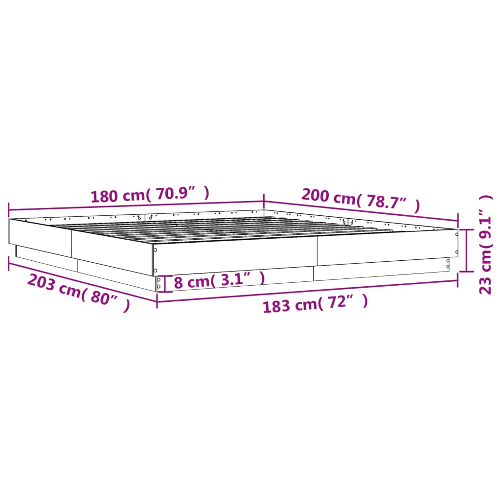 Bed Frame without Mattress Concrete Grey 180x200 cm Super King
