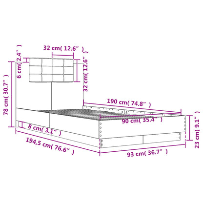 Bed Frame without Mattress Brown Oak 90x190 cm Single