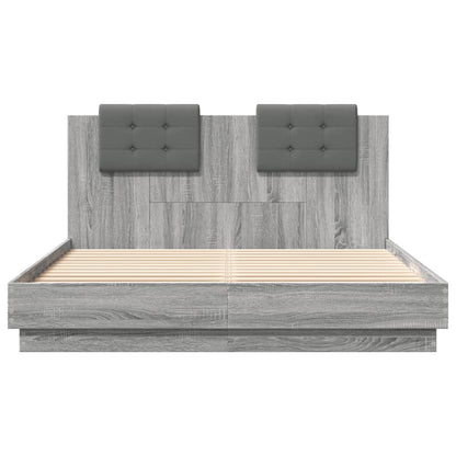 Bed Frame with LED without Mattress Grey Sonoma 140x200 cm