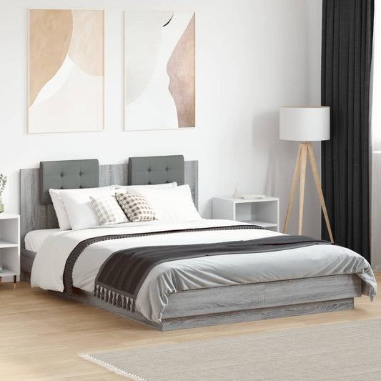 Bed Frame with LED without Mattress Grey Sonoma 140x200 cm