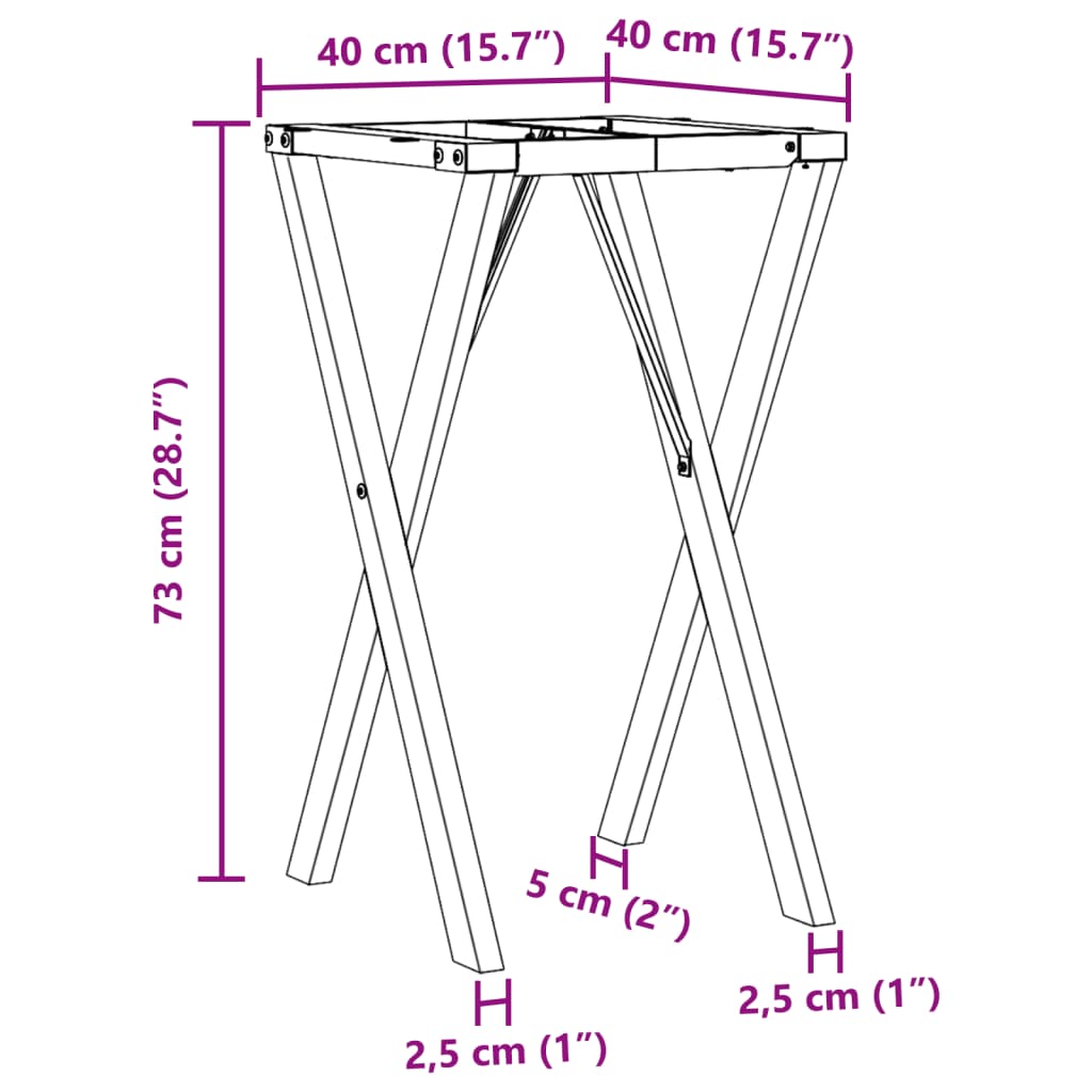 Steel X-Frame Dining Table Legs, 40x40x73 cm, Sturdy & Stylish