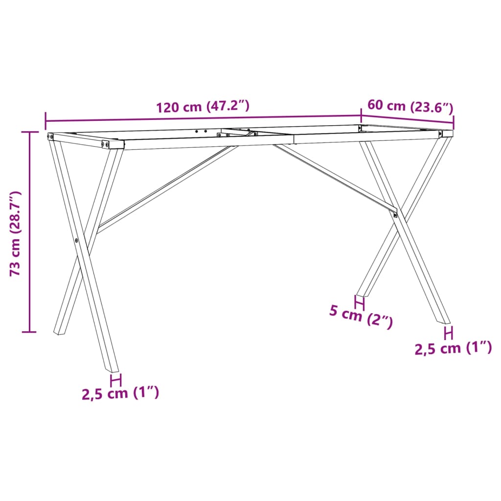 Steel X-Frame Dining Table Legs - 120x60x73 cm