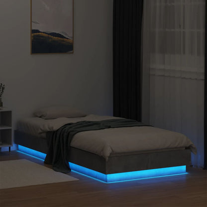 Concrete Grey Bed Frame with LED Lights, 100x200 cm