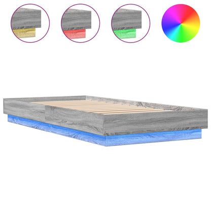 Grey Sonoma Bed Frame with LED Lights - 100x200 cm (No Mattress)
