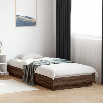 Bed Frame without Mattress with LED Lights Brown Oak 100x200 cm