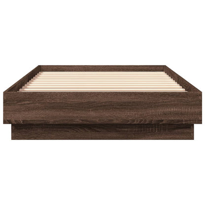 Bed Frame without Mattress with LED Lights Brown Oak 100x200 cm