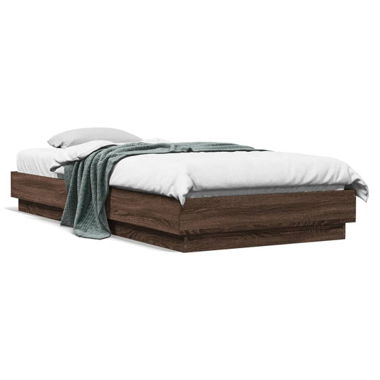 Bed Frame without Mattress with LED Lights Brown Oak 100x200 cm