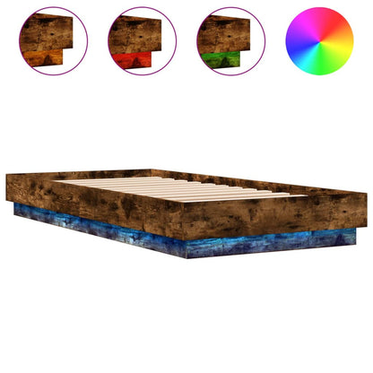 Smoked Oak LED Bed Frame 90x200 cm - No Mattress Included