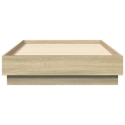 Sonoma Oak Single Bed Frame with LED Lights, 90x190 cm