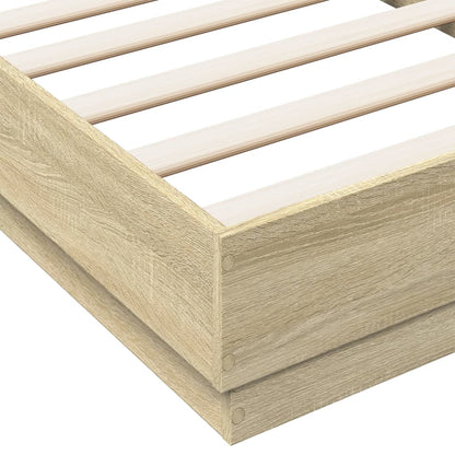 Sonoma Oak Single Bed Frame with LED Lights, 90x190 cm