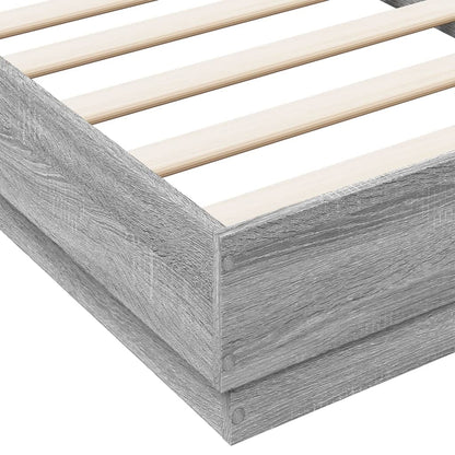 Grey Sonoma Wooden Bed Frame with LED Lights, 90x190 cm Single