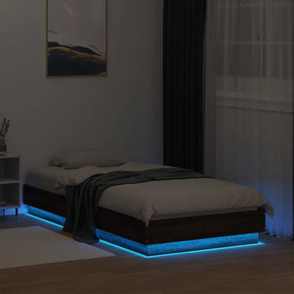 Brown Oak Bed Frame w/ LED Lights 90x190 cm - Single Size