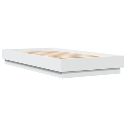White Small Single Bed Frame with LED Lights, 75x190 cm