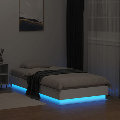 White Small Single Bed Frame with LED Lights, 75x190 cm