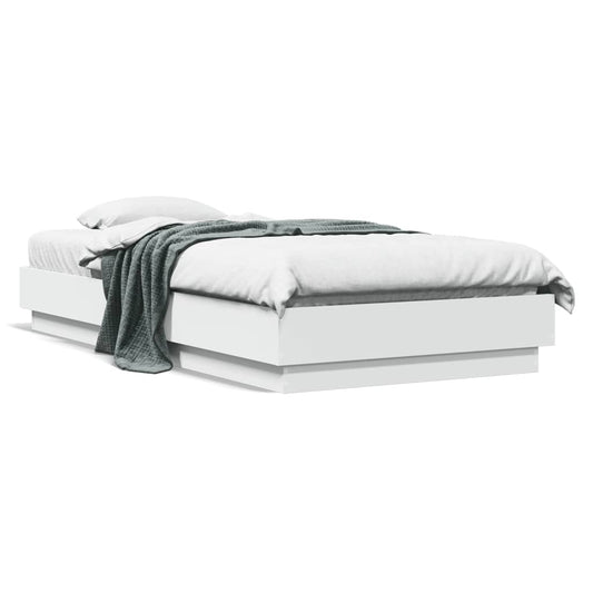 White Small Single Bed Frame with LED Lights, 75x190 cm