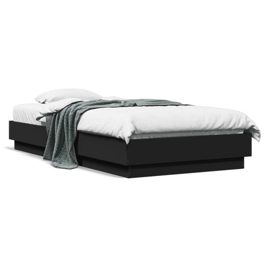 Black Metal Bed Frame with LED Lights - Small Single 75x190 cm