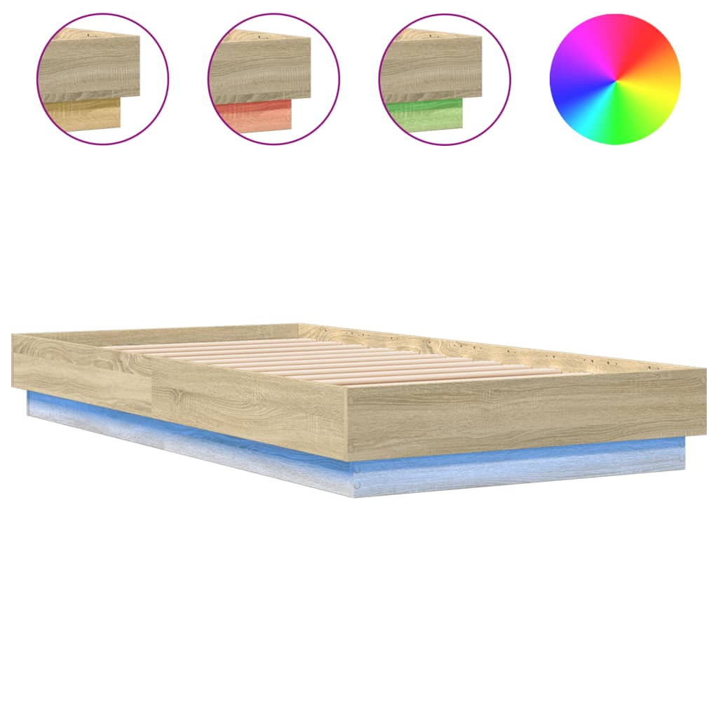 Sonoma Oak Bed Frame with LED Lights, Small Single 75x190 cm