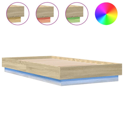 Sonoma Oak Bed Frame with LED Lights, Small Single 75x190 cm