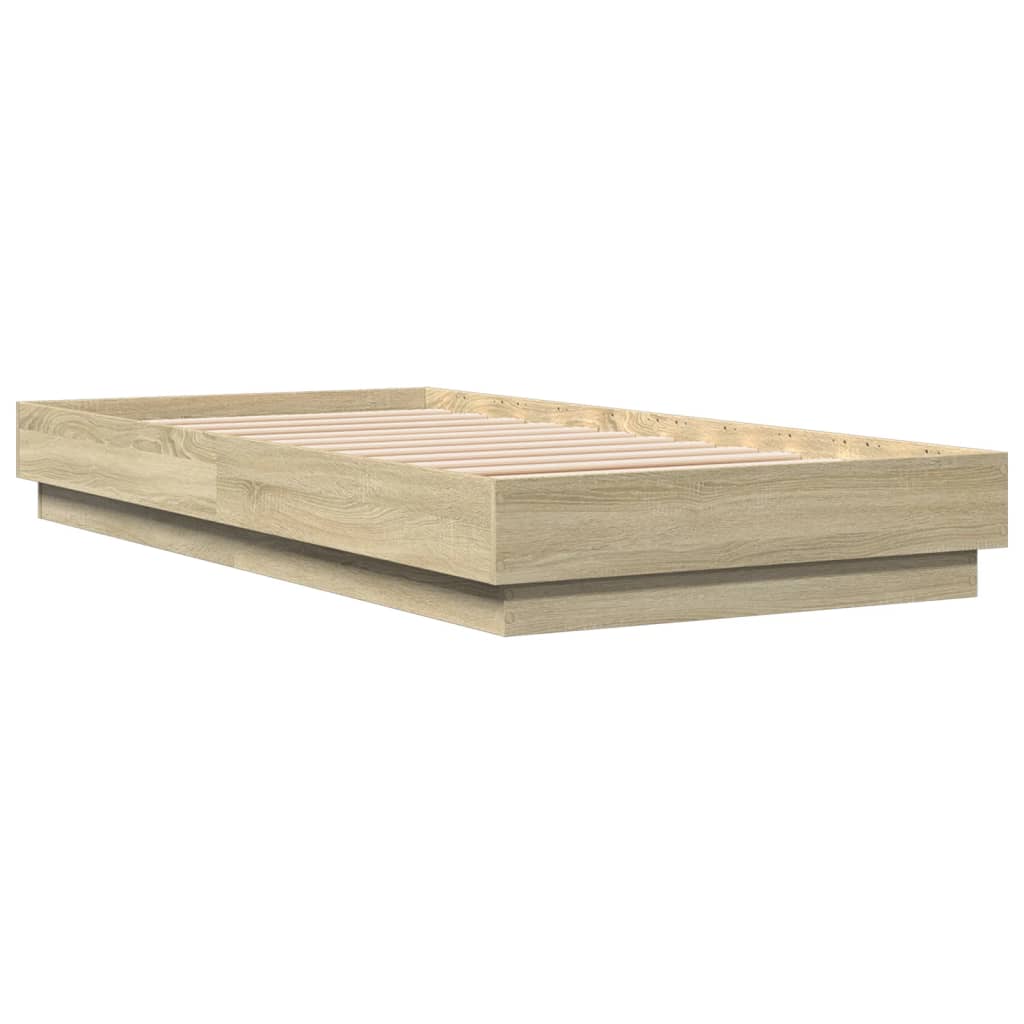 Sonoma Oak Bed Frame with LED Lights, Small Single 75x190 cm