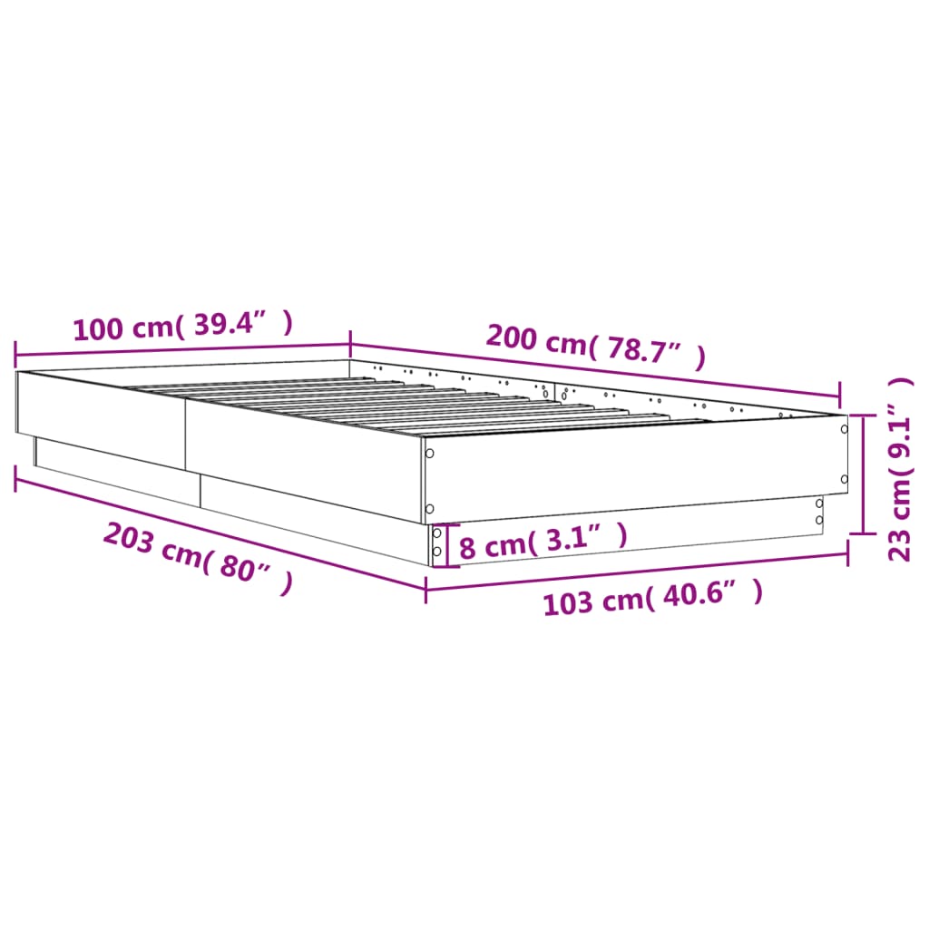 Grey Sonoma Engineered Wood Bed Frame 100x200 cm - No Mattress