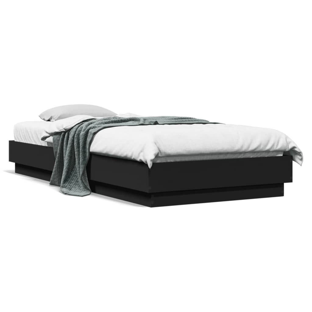 Stylish Black Engineered Wood Bed Frame, 90x200 cm - No Mattress