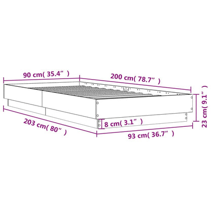 Brown Oak Bed Frame 90x200 cm - Engineered Wood (No Mattress)