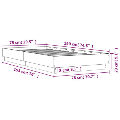 Brown Oak Engineered Wood Bed Frame - 75x190 cm Small Single