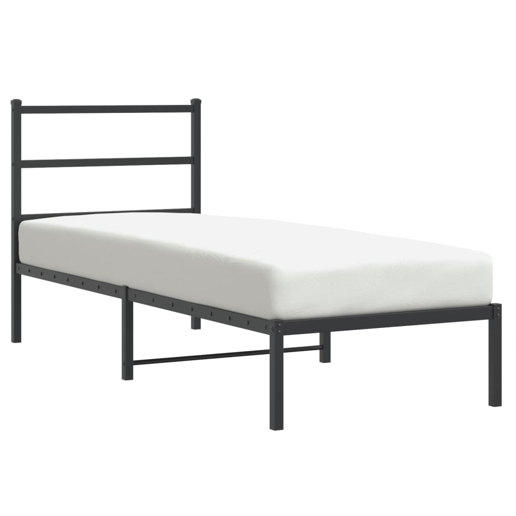 Black Metal Bed Frame with Headboard - 75x190cm, Mattress Not Included