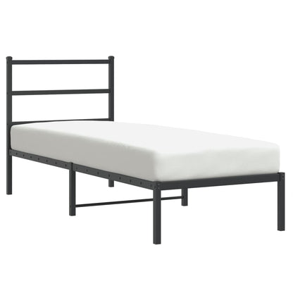Black Metal Bed Frame with Headboard - 75x190cm, Mattress Not Included