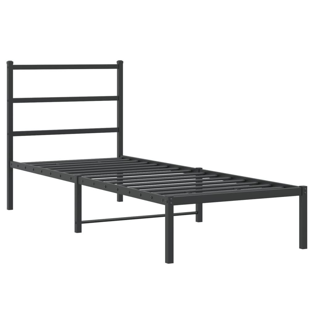 Black Metal Bed Frame with Headboard - 75x190cm, Mattress Not Included