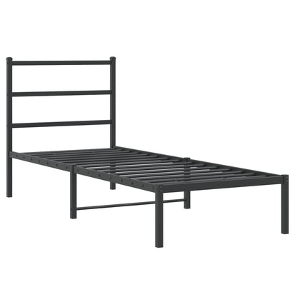 Black Metal Bed Frame with Headboard - 75x190cm, Mattress Not Included
