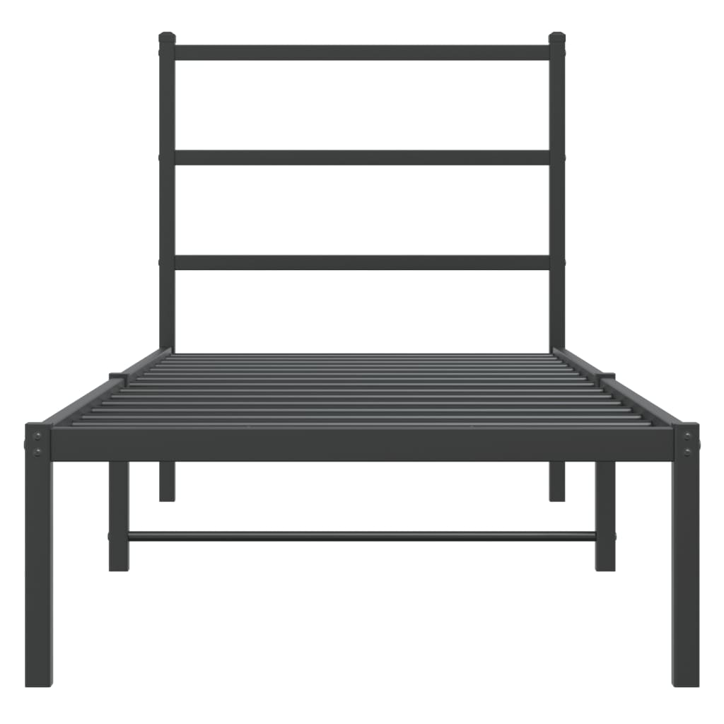 Black Metal Bed Frame with Headboard - 75x190cm, Mattress Not Included