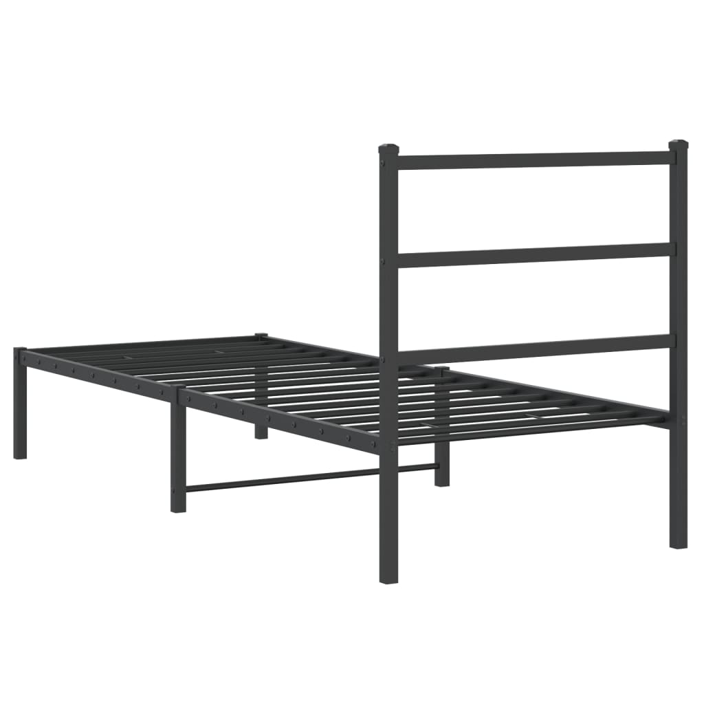 Black Metal Bed Frame with Headboard - 75x190cm, Mattress Not Included