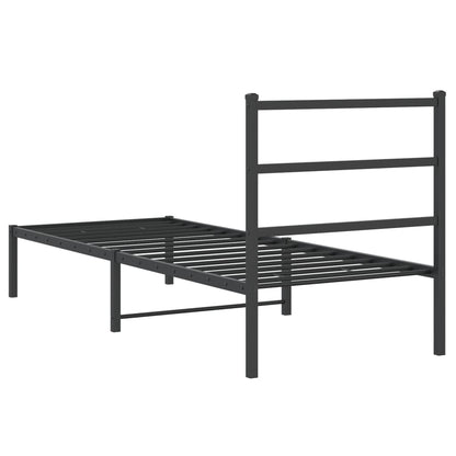 Black Metal Bed Frame with Headboard - 75x190cm, Mattress Not Included