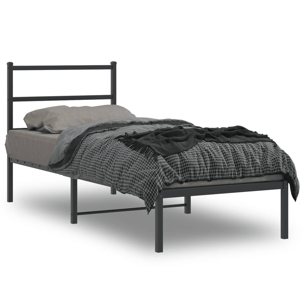 Black Metal Bed Frame with Headboard - 75x190cm, Mattress Not Included