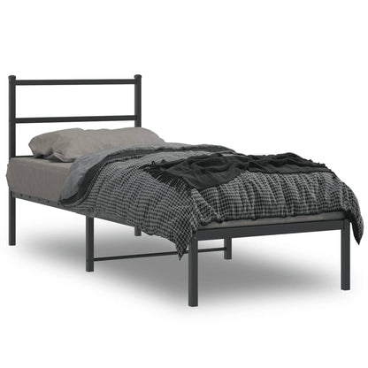 Black Metal Bed Frame with Headboard - 75x190cm, Mattress Not Included