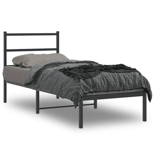 Black Metal Bed Frame with Headboard - 75x190cm, Mattress Not Included