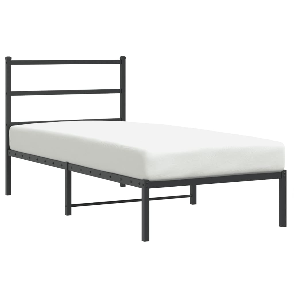 Black Metal Bed Frame with Headboard 90x190cm - No Mattress Included