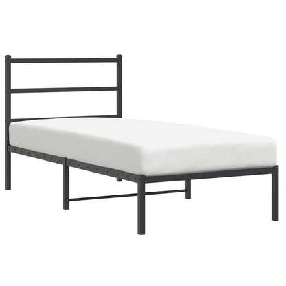 Black Metal Bed Frame with Headboard 90x190cm - No Mattress Included