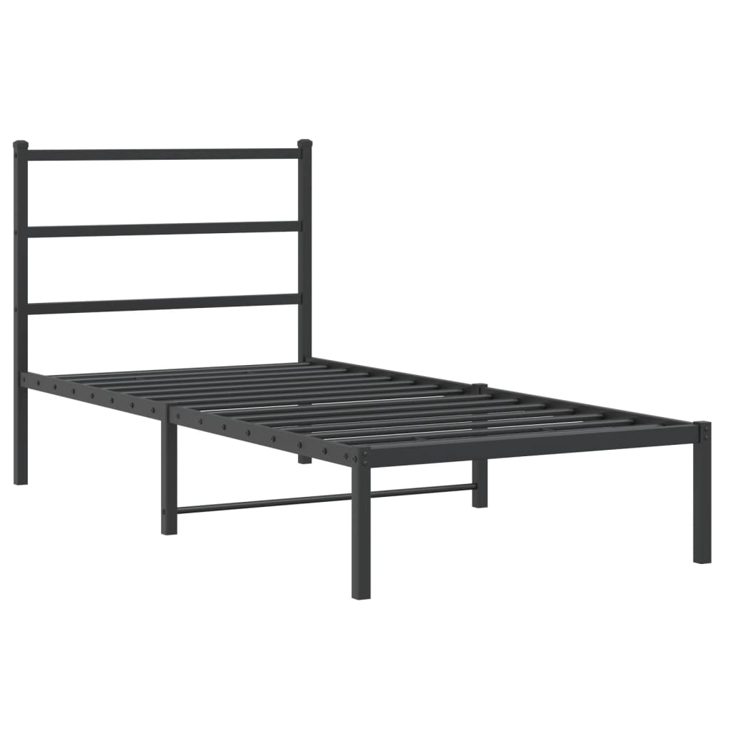 Black Metal Bed Frame with Headboard 90x190cm - No Mattress Included