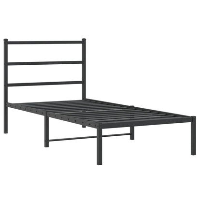 Black Metal Bed Frame with Headboard 90x190cm - No Mattress Included