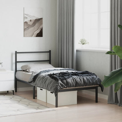 Black Metal Bed Frame with Headboard 90x190cm - No Mattress Included